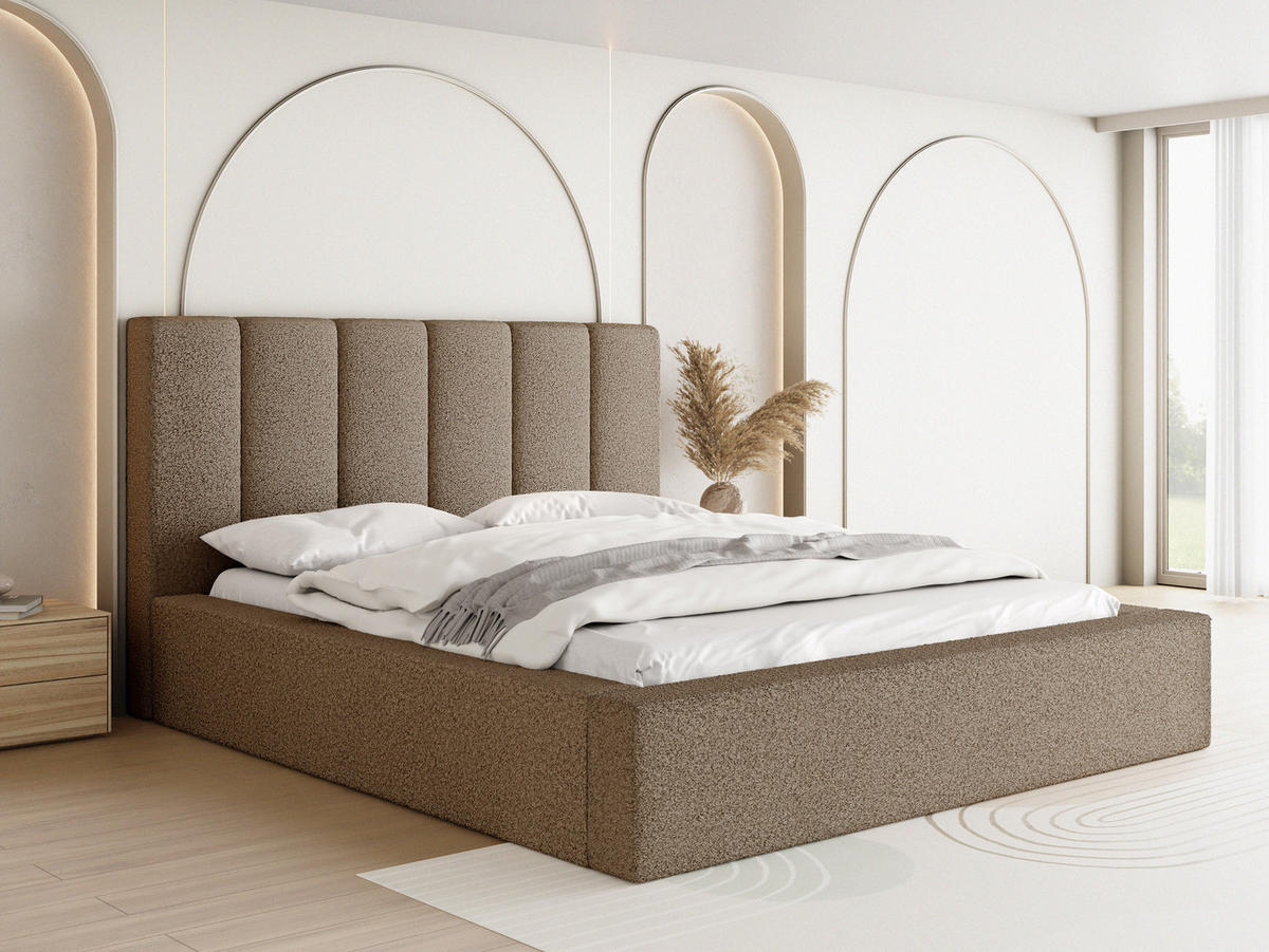 POLSTERBETT Amira mit Bettkasten, Braun Boucle 200x200 cm - Birkefarben/Schwarz, Holz/Holzwerkstoff (200/200cm) - WFL GROUP