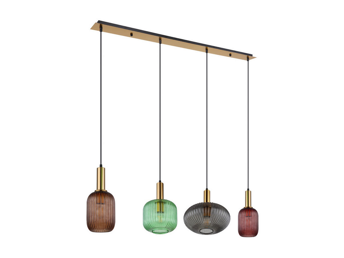 LED-PENDELLEUCHTE Breite 115cm, Lampenschirme Glas Bunt - Hellbraun/Messingfarben, Glas/Metall (30/115/120cm) - meineWunschleuchte