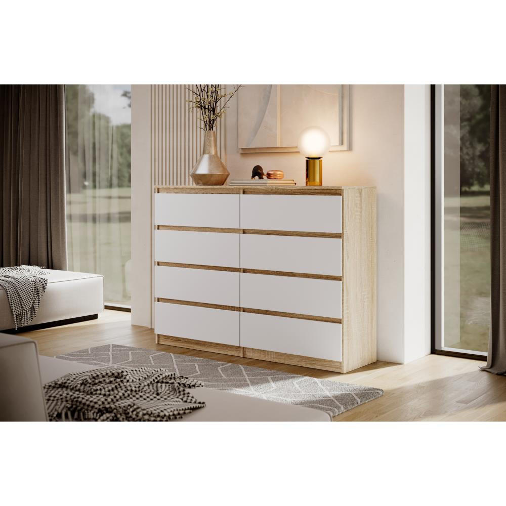 KOMMODE Lemon 140 cm mit acht Schubladen eiche Sonoma/weiß - Weiß/Sonoma Eiche, Holzwerkstoff (140/101.5/39cm) - Beautysofa