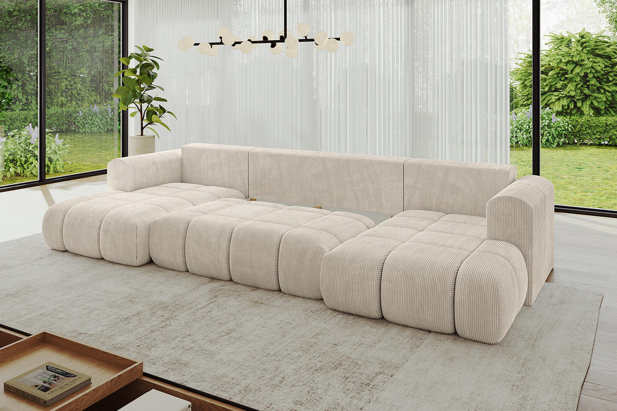 WOHNLANDSCHAFT Ottomane Links CLOUD-U-v1 414x180x40 Beige Cord - Beige, Holzwerkstoff/Kunststoff (414/90/180cm) - ALTDECOR