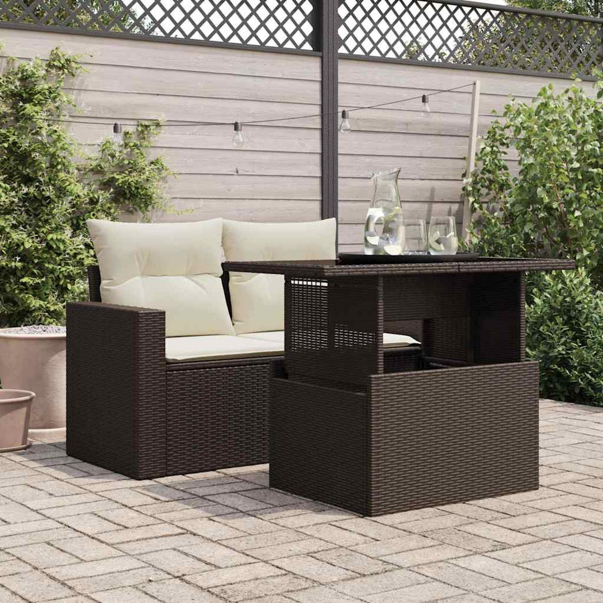 GARTENTISCH Mit Glasplatte Braun 100/55/73 Cm Poly Rattan - Braun, Kunststoff (100/55/73cm) - vidaXL
