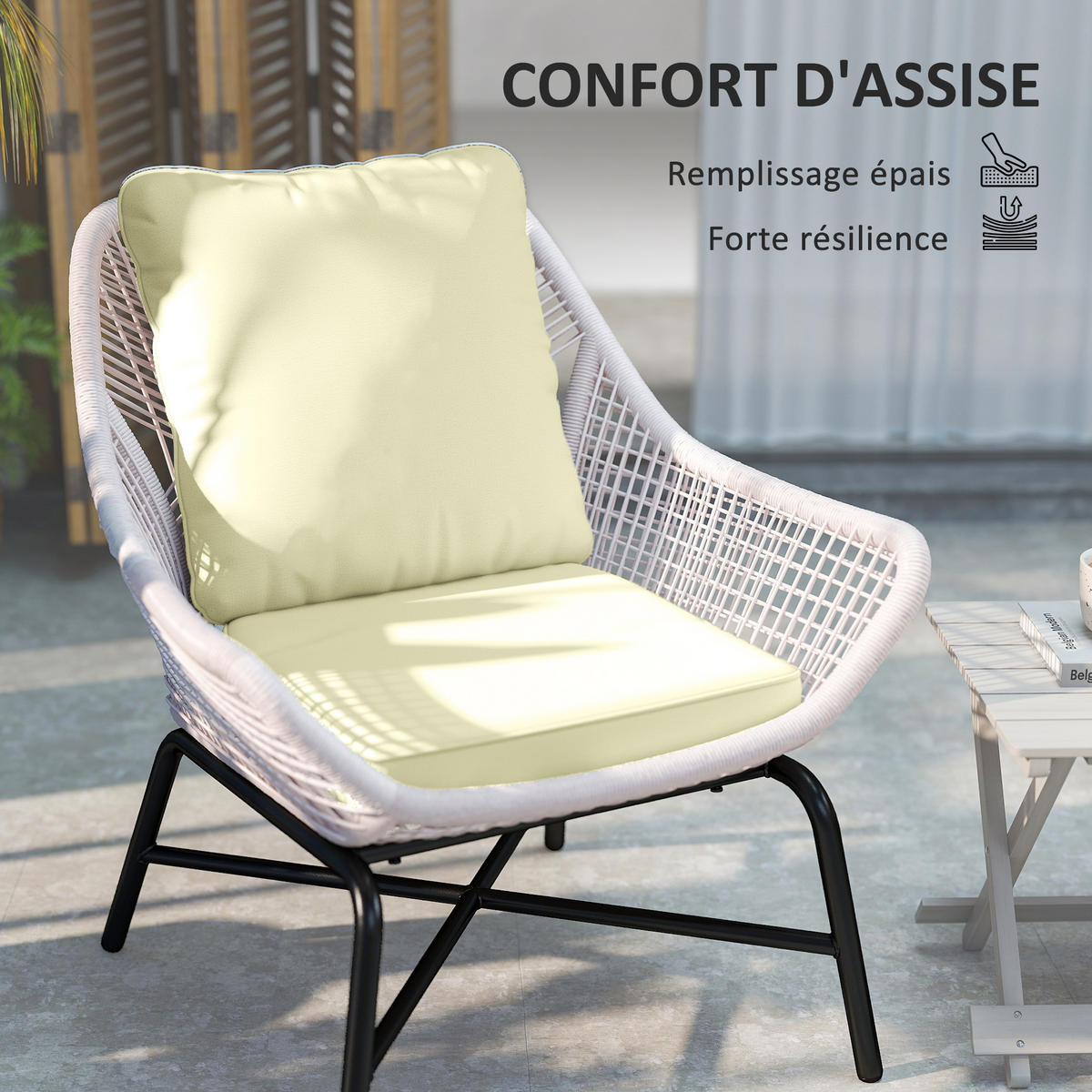 SITZKISSEN-SET DE-17729 2-teilig mit Rückenkissen & UPF50+ Creme - Creme, Textil (51/20/52cm) - ComfortXL