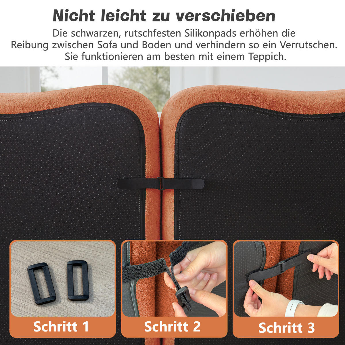 SOFA modular Wellenform Samt Orange - Orange, Holzwerkstoff (98/70/384cm) - Meubliv