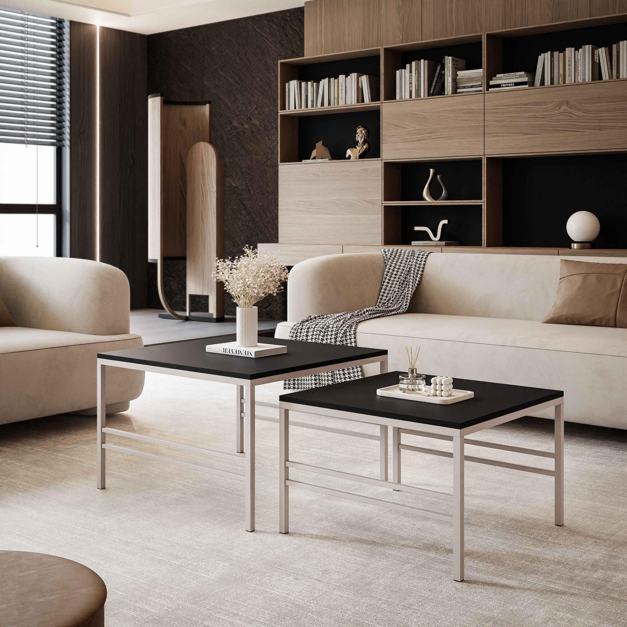 COUCHTISCH Schwarze matte Cashmere Rahmen - Creme/Schwarz, Holzwerkstoff (70/70/46cm) - Idohome