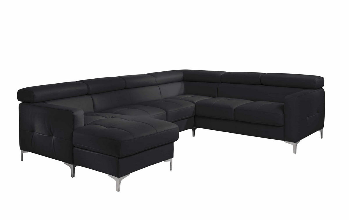 WOHNLANDSCHAFT aus Echtleder mit Schlaffunktion und Bettkasten - Chromfarben/Silberfarben, Leder/Holz (240/74/304cm) - Cotta