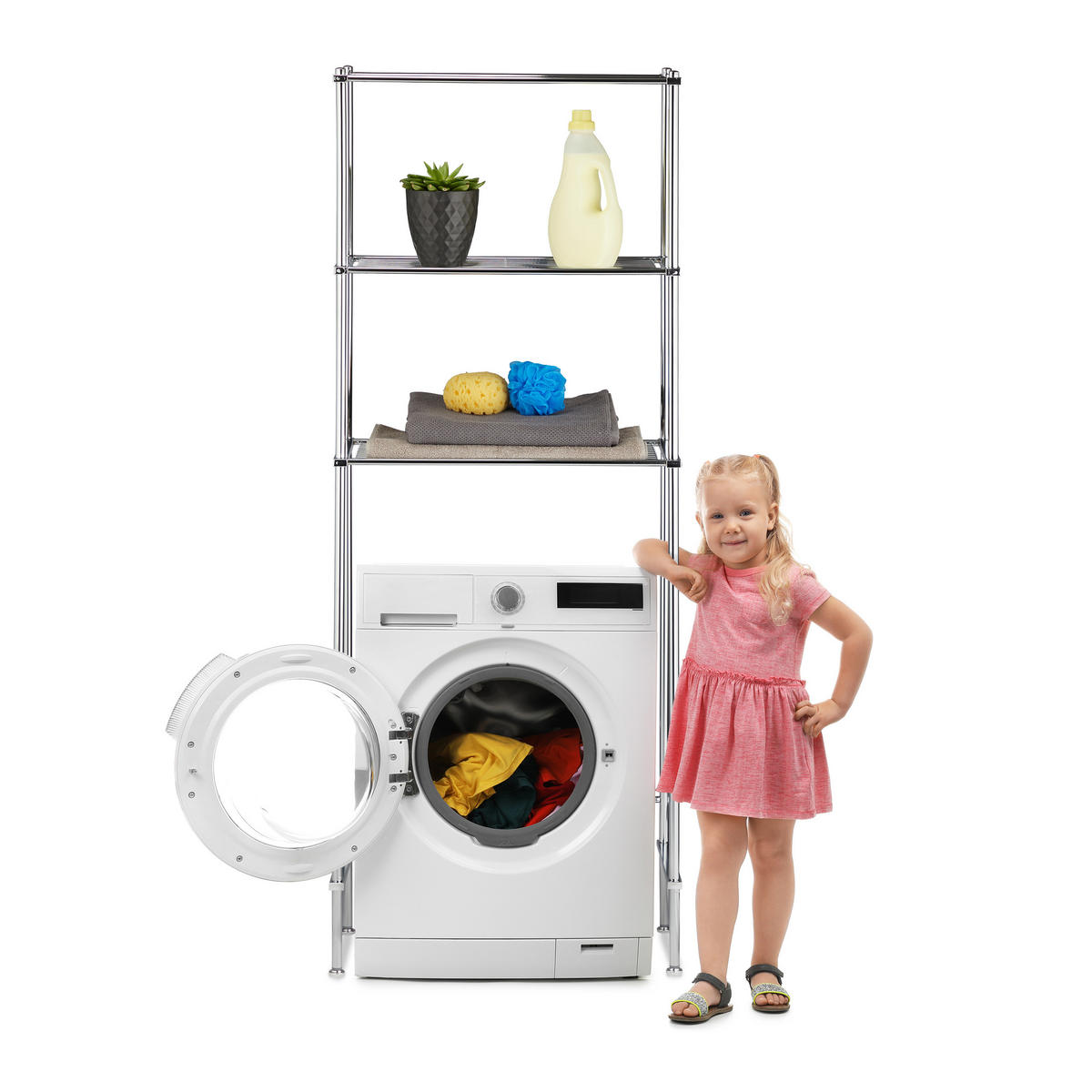 ÜBERBAUREGAL Waschmaschine - Silberfarben, Metall (63/162.5/30cm) - Relaxdays