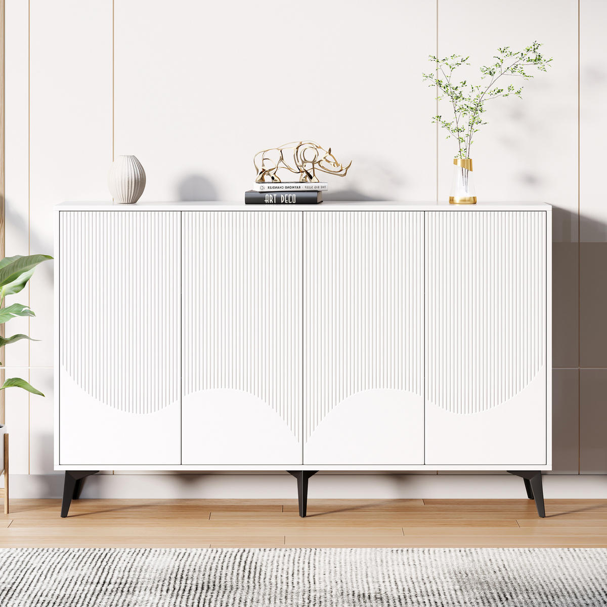 SIDEBOARD 160/35/100 cm Weiß aus Spanplatte und Metall mit verstellbaren Einlegeböden - Weiß, Holzwerkstoff (35/100/160cm) - OKWISH