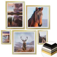 WANDBILDER 5er Set - 50x50 cm & 20x30 cm & 40x60 cm Goldrahmen - Berglandschaften, Rentiere, Pferdestraße - Goldfarben, Kunststoff (40/60cm) - ArtPrintCave