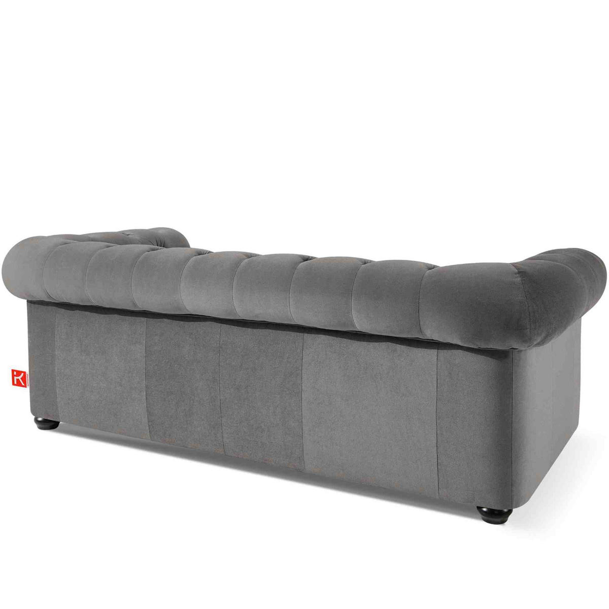 3-SITZER-SOFA GRAVO Chesterfield, Velours - Wengefarben/Grau, Leder/Holz (202/72/95cm) - KONSIMO®