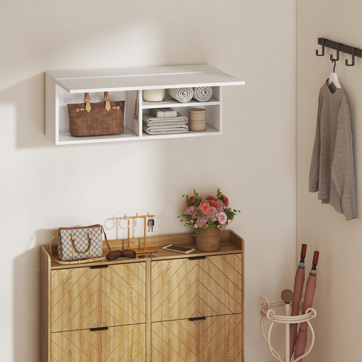 BADEZIMMERSCHRANK Hängeschrank Wandschrank mit nach oben klappbarer Tür Weiß - Weiß, Holzwerkstoff (25/30/80cm) - HOMCOM