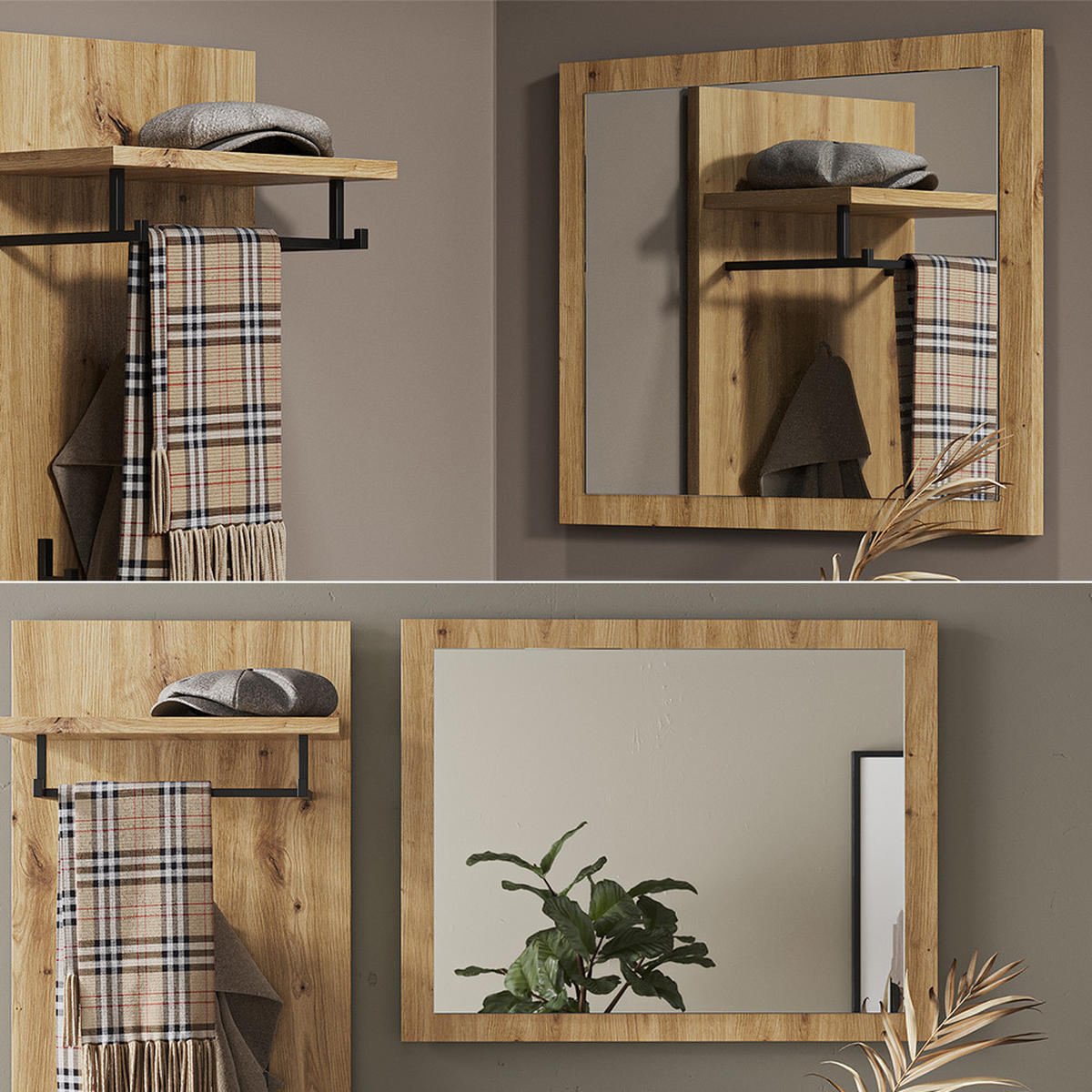 NÁSTENNÉ ZRKADLO Selena Remeselný dub - dub artisan, kompozitné drevo (70/55/2cm) - Vicco