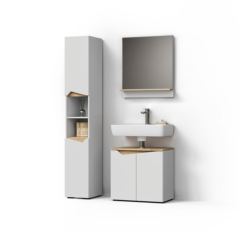BADMÖBEL-KOMBINATION Timavo Weiß 3 Teile, mit Hochschrank - Weiß/Eiche Artisan, Holzwerkstoff (60/57/35cm) - Livinity®