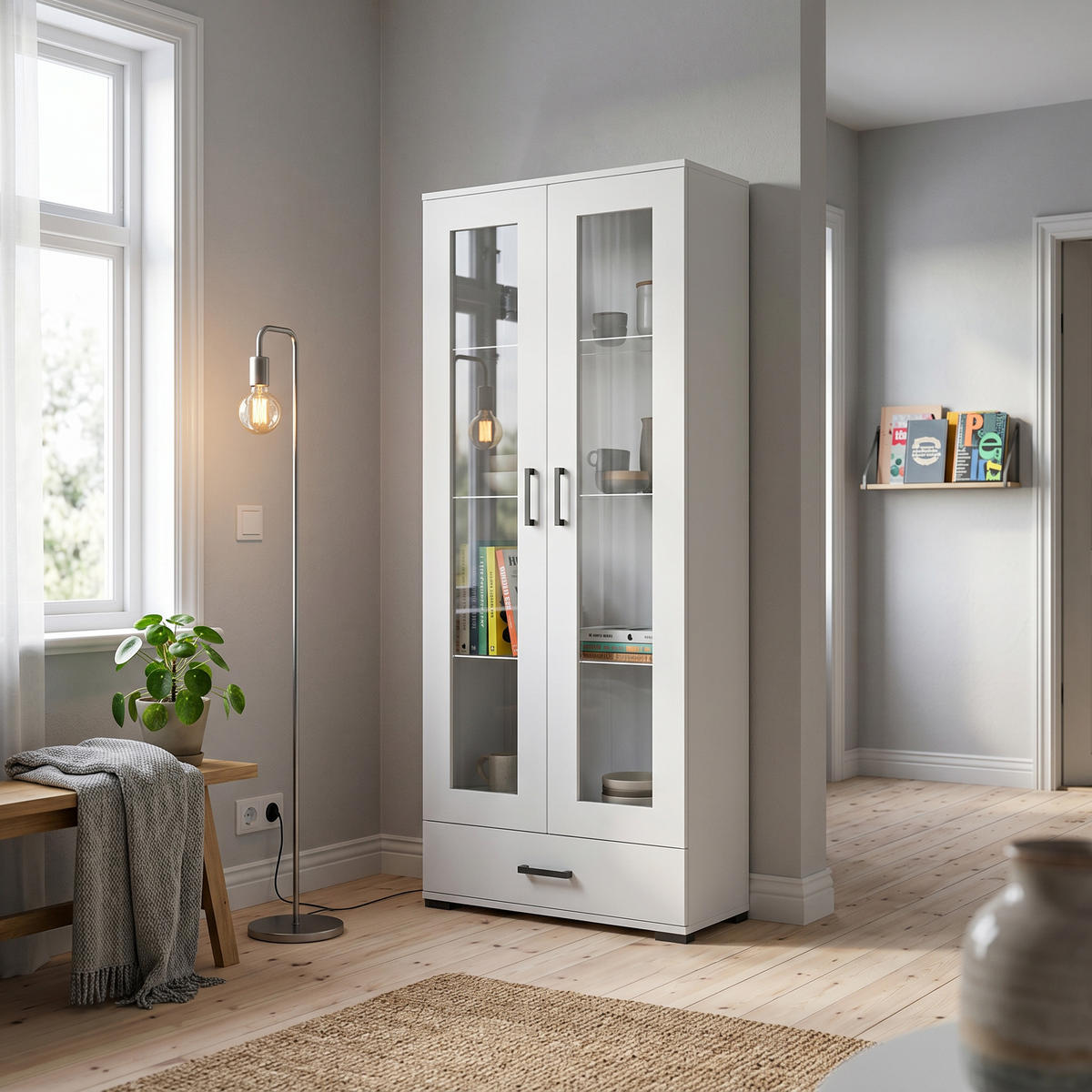 VITRINENSCHRANK ALBANO 186 x 80 cm Weiß - Weiß, Holzwerkstoff (80/186/40cm) - MASSENO