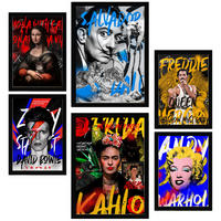 POSTER Set Mit 6 Iconico Graffiti Pop Frida Dali Mercury Bowie Marilyn A3 & A4 Schwarzer Rahmen - Schwarz, Papier (29/3cm) - Nacnic