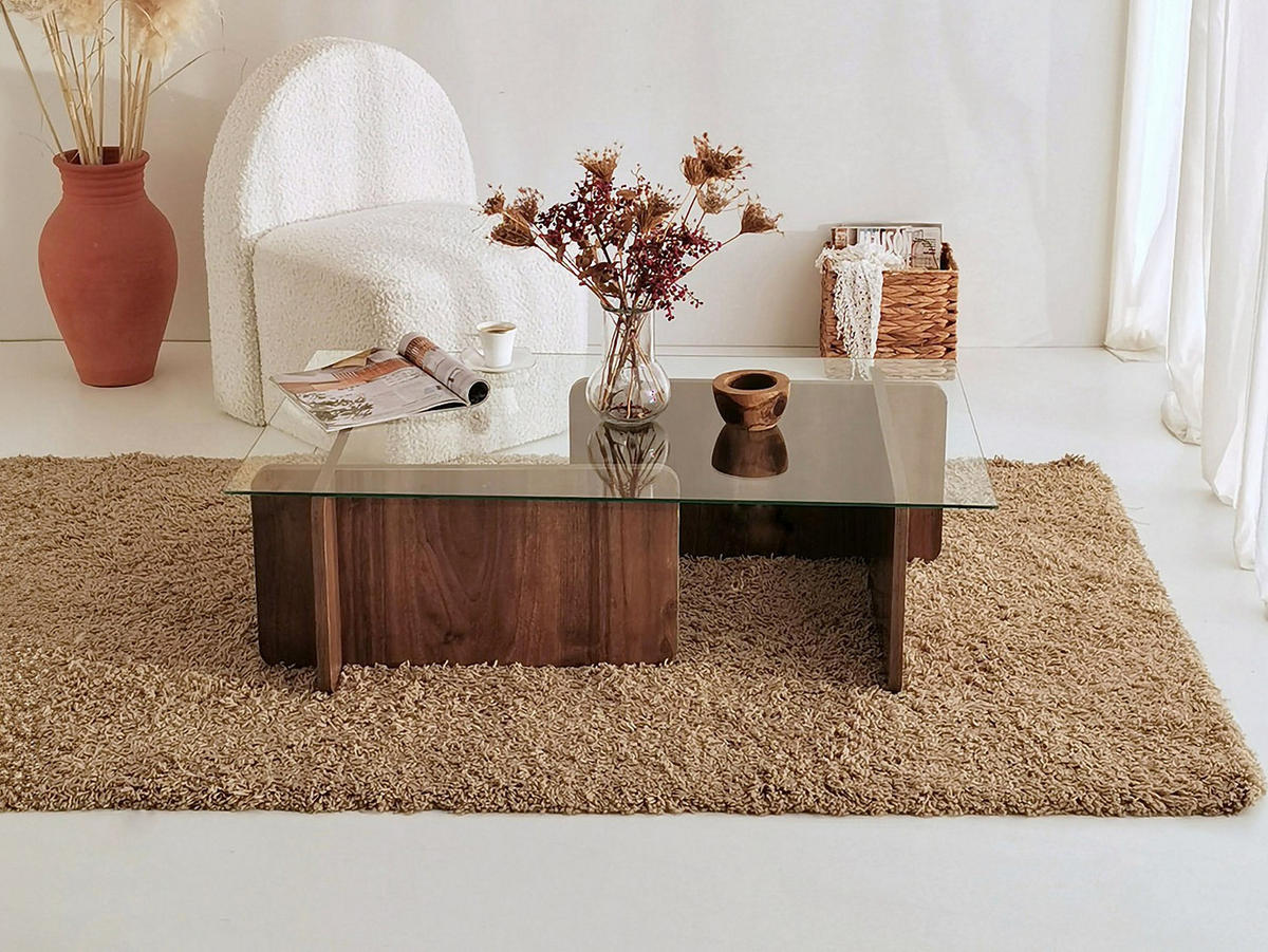 COUCHTISCH - Sicherheitsglas - Holzfarben dunkel & Transparent - AZRA - Transparent/Dunkelbraun, Holz (105/65/30cm) - Vente-Unique