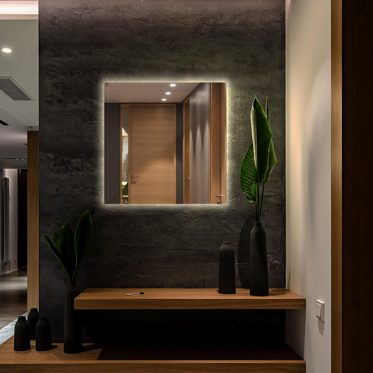 LED-SPIEGEL 50x50 cm Rechteckig Warmweiß 3000K - Transparent, Glas (50/50/0.4cm) - Wallfluent