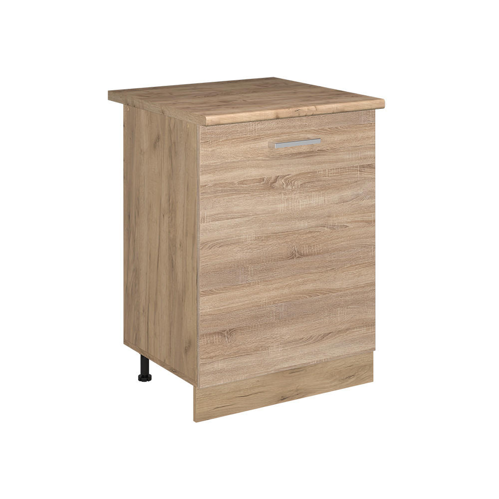 SPODNÍ SKŘÍŇKA KUCHYŇSKÉ LINKY R-Line, Sonoma/Zlatý mocný dub, 60 cm s 1 dveřmi pracovná doska Dub Goldkraft - Sonoma dub/barva dubu, kompozitní dřevo (60/81.6/60cm) - Vicco
