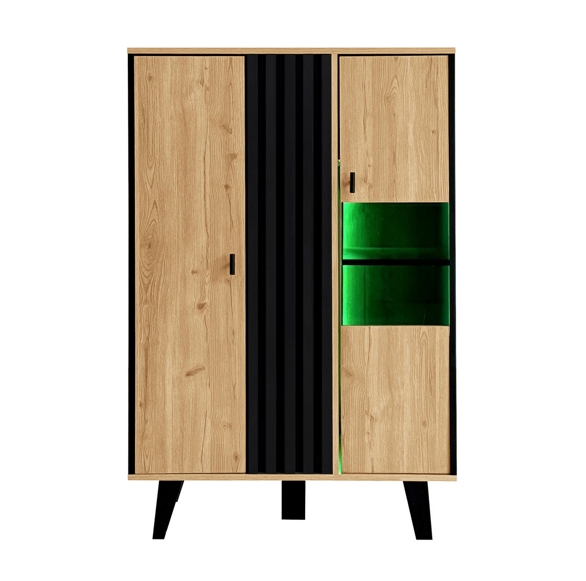 SIDEBOARD 80/40/120 cm holzfarben/schwarz aus Spanplatte mit Glastüren und LED-Beleuchtung - Eichefarben, Holzwerkstoff (80/120/40cm) - OKWISH