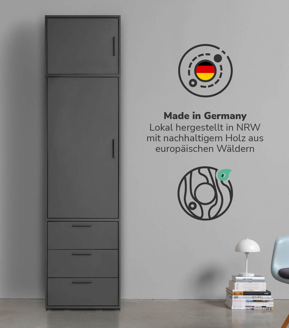 KLEIDERSCHRANK Der Grenzenlose - Anthrazit, Holzwerkstoff (60/234/58cm) - Mokebo