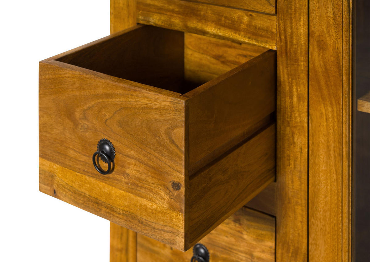 VITRINE Akazie 95x45x147 honig lackiert OXFORD #0417 - Braun, Holz (95/147/45cm) - Massivmoebel24