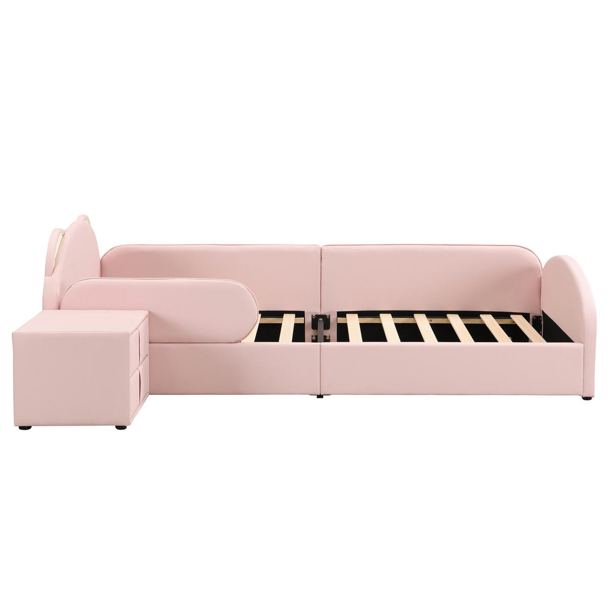 KINDERBETT 90/200 cm aus Samt mit Bärenkopfteil und passendem Nachttisch Rosa - Rosa, Textil (90/200cm) - Modenvie
