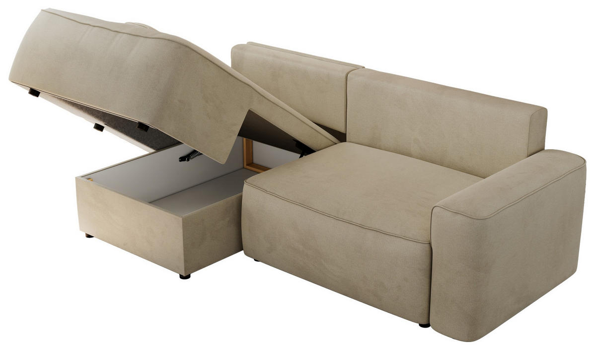 ECKSOFA BELLUNO L Beige Velvet - Links - Beige/Schwarz, Textil (144/233cm) - MKS