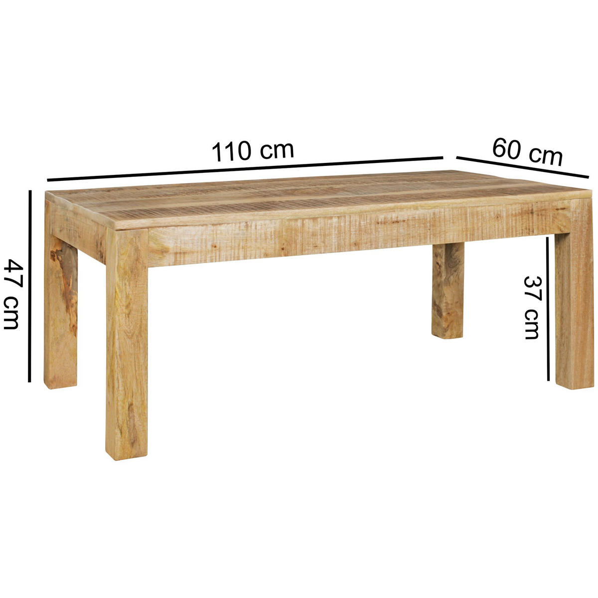 COUCHTISCH aus recyceltem Mango-Holz im Shabby-Chic Stil mit großer Tischplatte, Beige 110x60x47 cm - Beige, Holz (60/110/47cm) - KADIMA DESIGN
