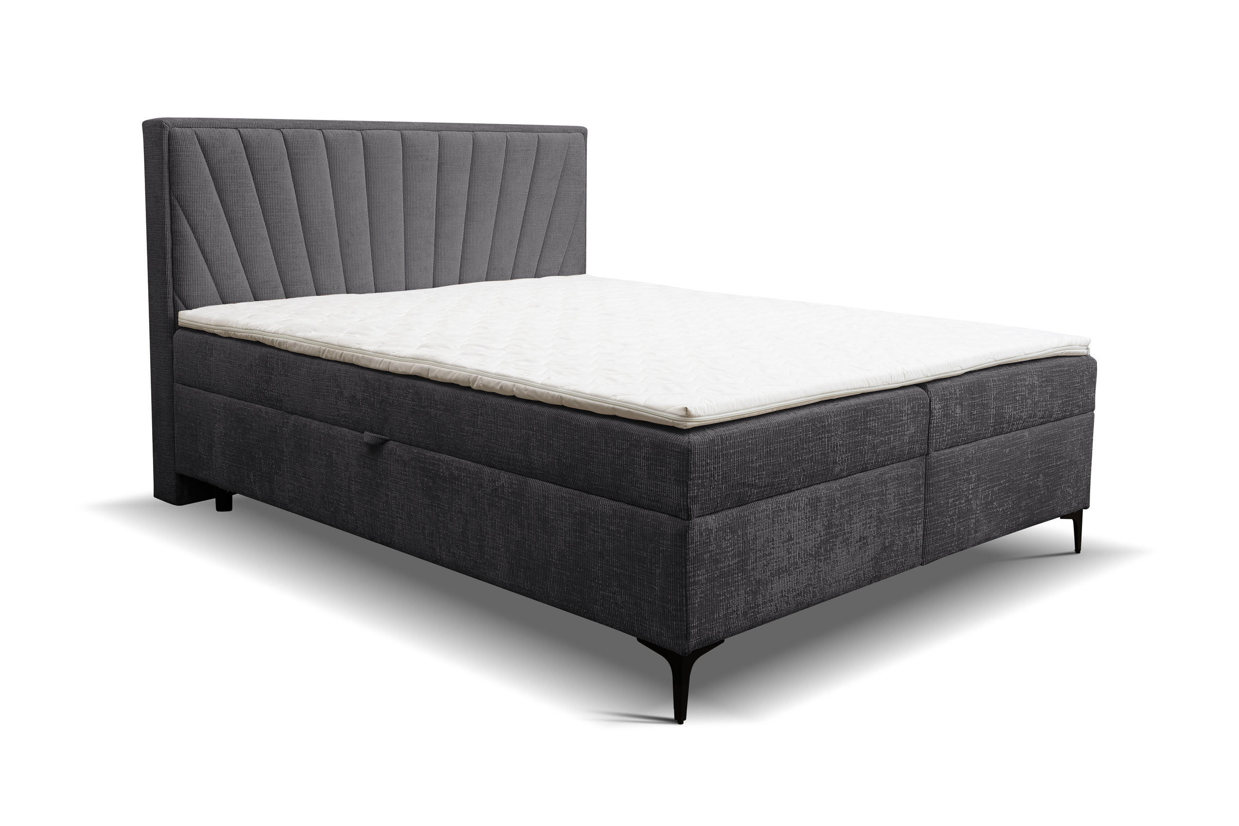 BOXBETT Cimone mit 2 Bettkästen, Maße: 160x200 cm, Farbe: Dunkelgrau , Velourstoff, mit Bonell-Matratze inkl. Topper - Dunkelgrau, Holz/Kunststoff (160/200cm) - VENASI MÖBEL