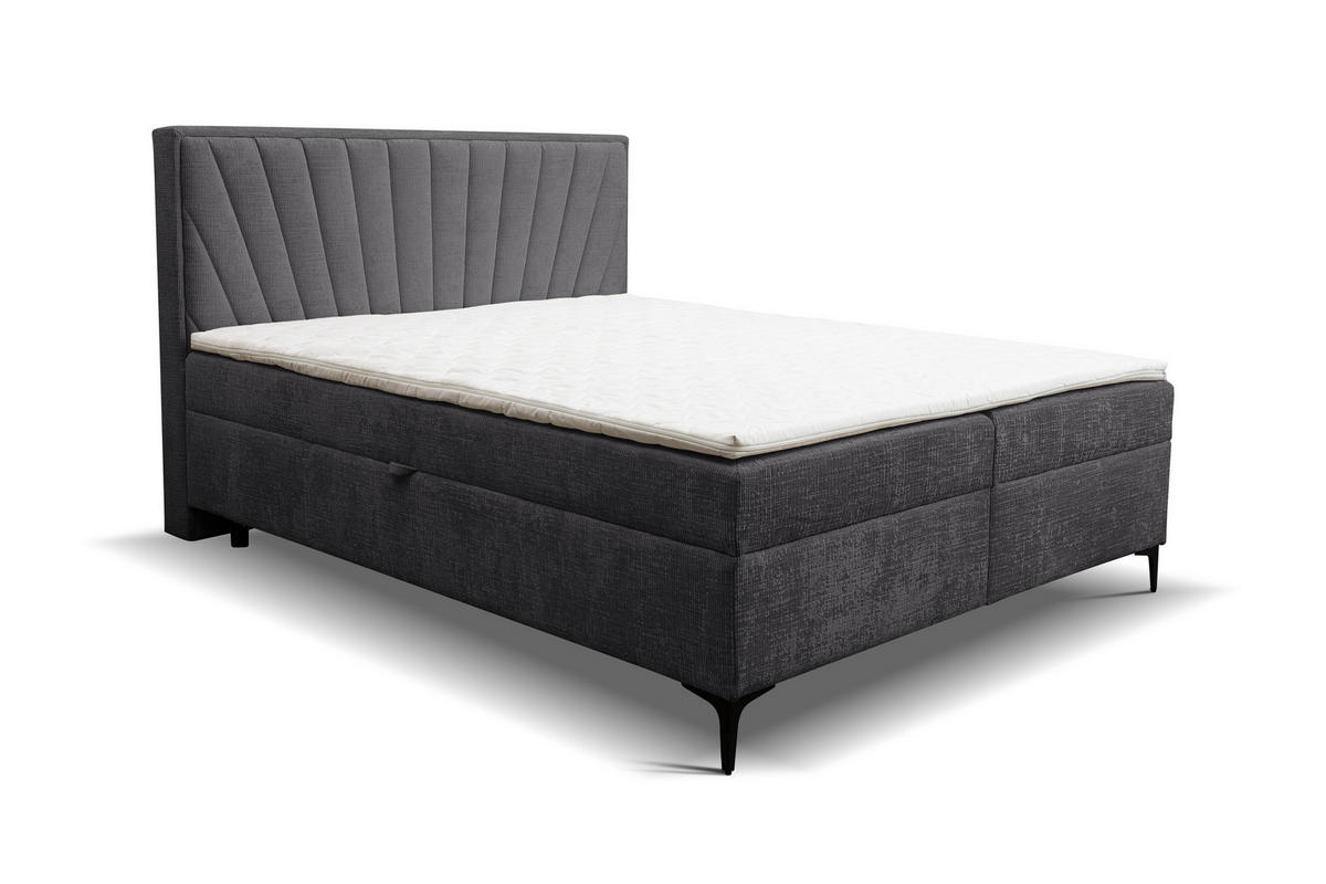 BOXBETT Cimone mit 2 Bettkästen, Maße: 160x200 cm, Farbe: Dunkelgrau , Velourstoff, mit Bonell-Matratze inkl. Topper - Dunkelgrau, Holz/Kunststoff (160/200cm) - VENASI MÖBEL