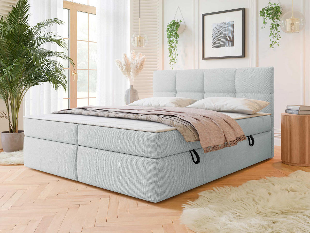 BOXBETT Figaro - Hellgrau/Schwarz, Holz/Textil (180/200cm) - MIRJAN24