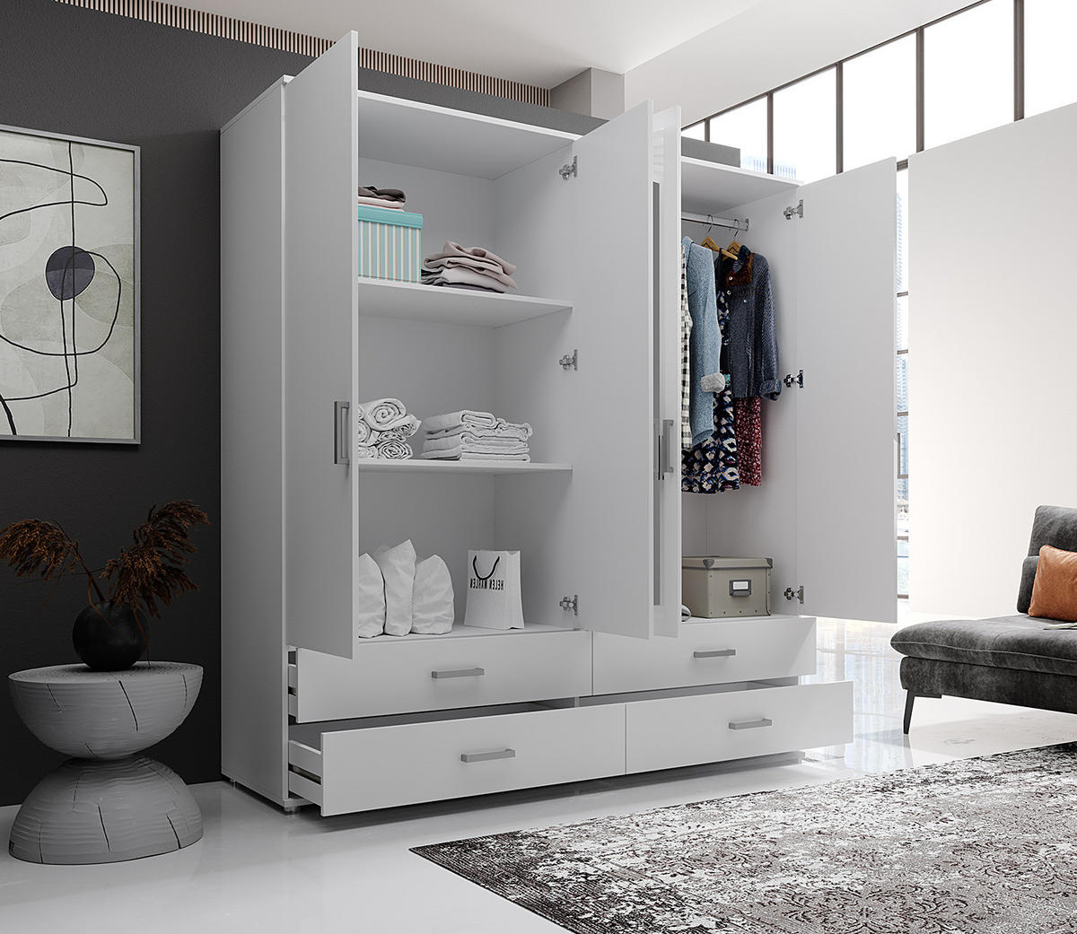 DREHTÜRENSCHRANK - Spanplatte - Silberfarben/Weiß, Holzwerkstoff/Kunststoff (180/190/51cm) - home24