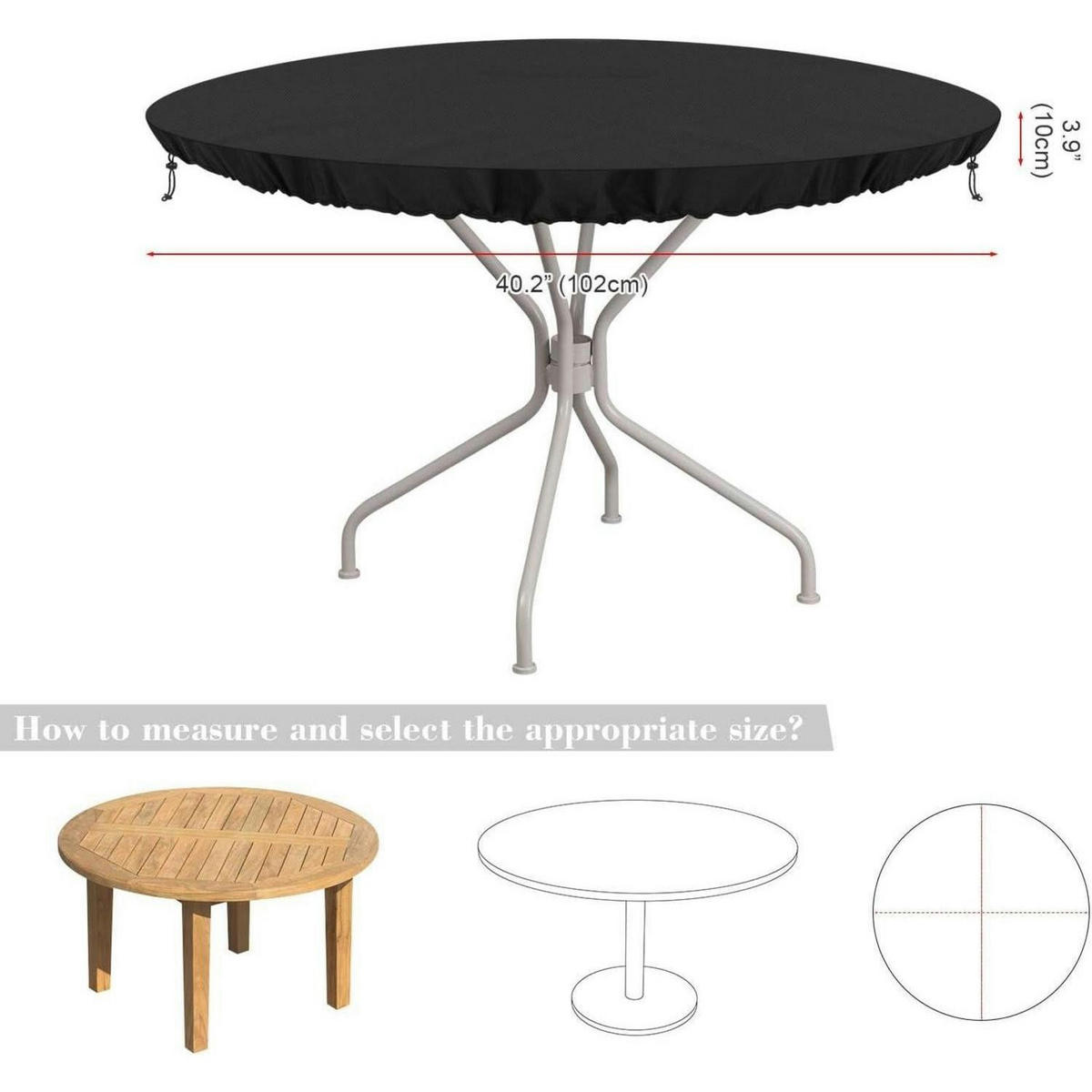 ABDECKHAUBE für Gartentisch rund Ø102x10cm wasserdicht UV-beständig 420D Oxford - Schwarz, Kunststoff (102/10/102cm)