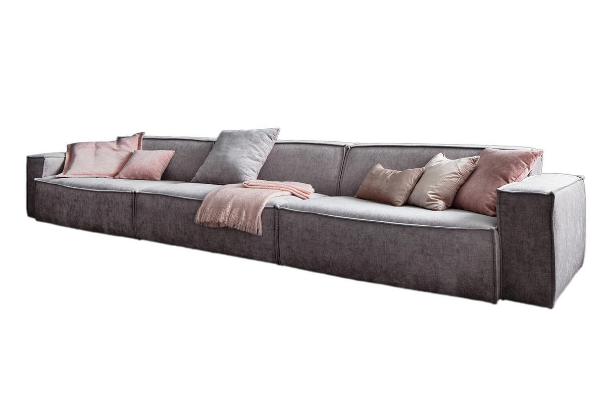 RIESENSOFA SAMU Hellgrau Webstoff - Hellgrau/Schwarz, Textil (418/72/106cm) - KAWOLA
