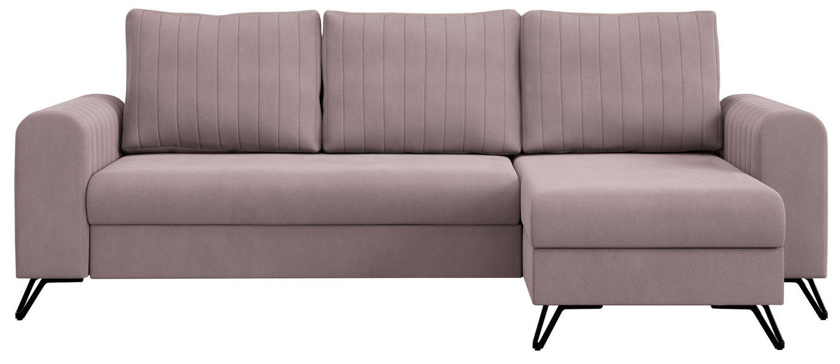 ECKSOFA Axel Samt Rosa - Schwarz/Rosa, Textil/Metall (242/140cm) - MKS