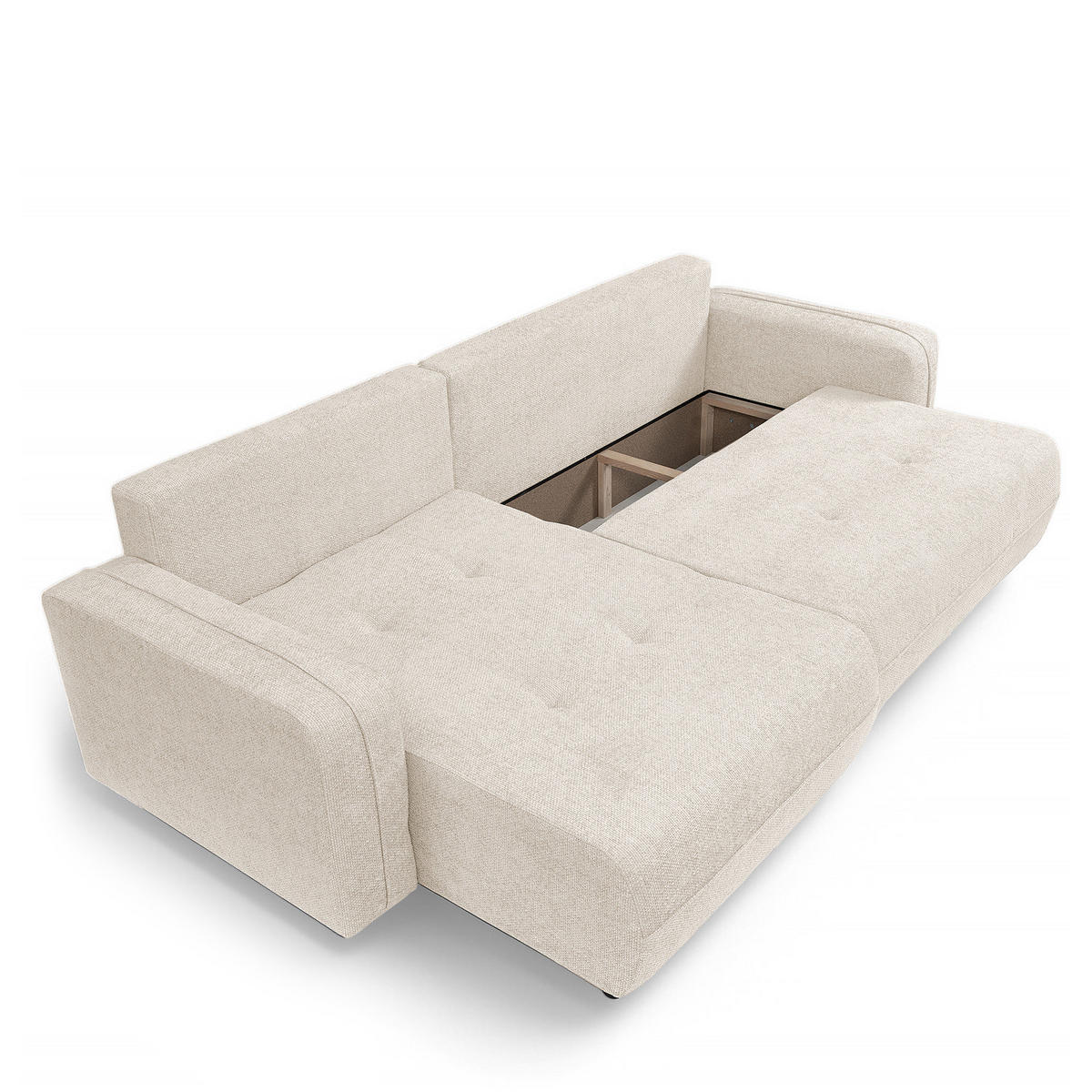 ECKSOFA mit Schlaffunktion - 272 cm - Beige/Schwarz, Kunststoff/Textil (272/145cm) - home24