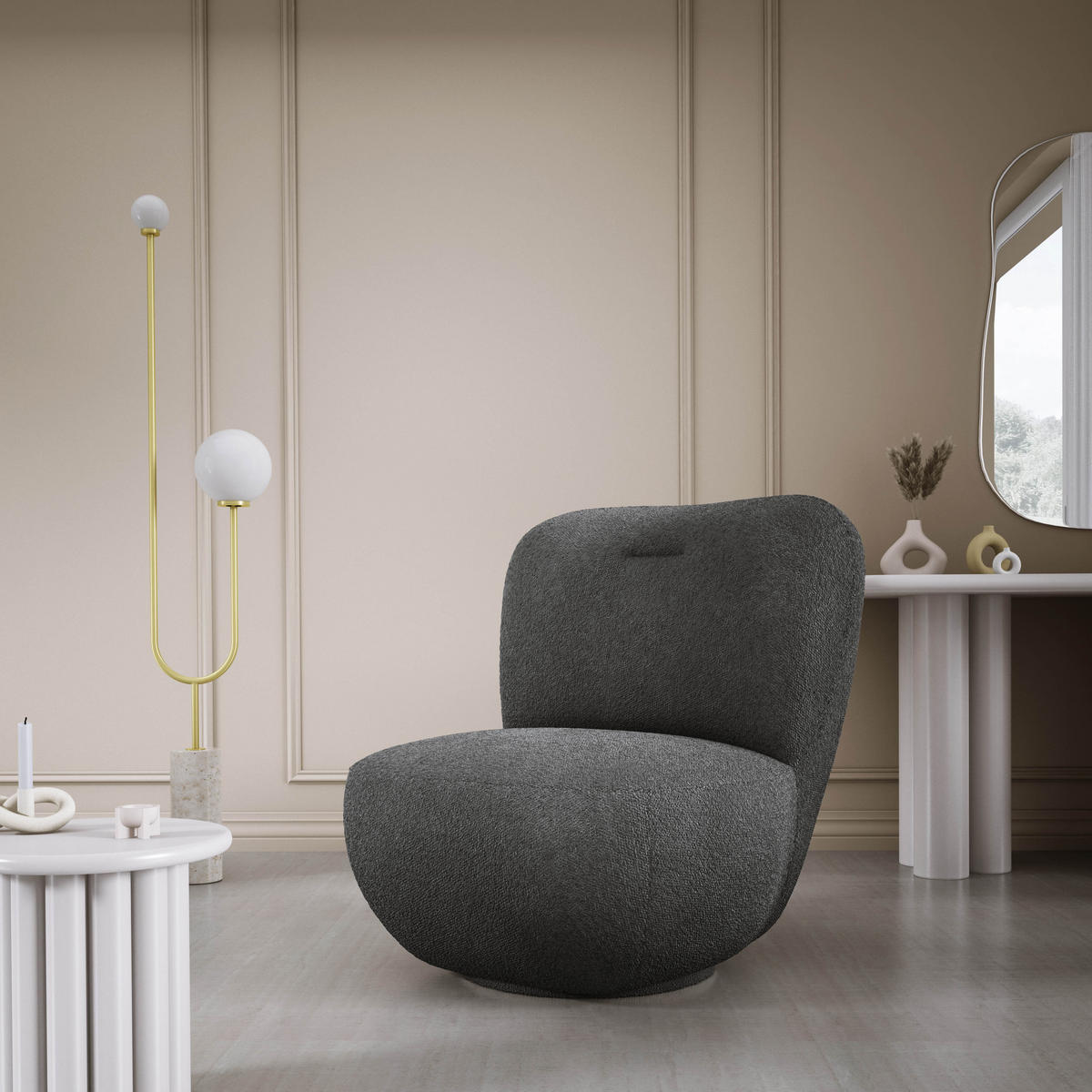 DREHSESSEL LUIS, Freistehend, Sitz drehbar 360°, 39x82x56 cm, ANTHRAZIT - Anthrazit, Holz/Textil (82/72/66cm) - DomoHome