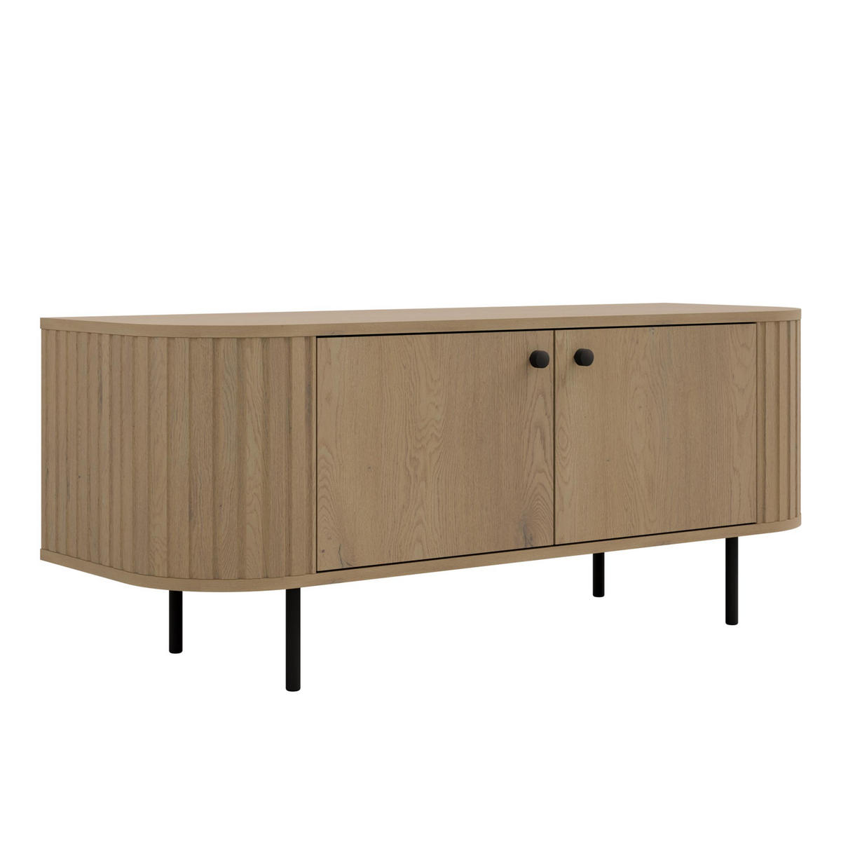 LOWBOARD Halay Eiche Cremona, 2 Türen Moderne Rillenstruktur 123 cm, mit runden Kanten - Eichefarben/Schwarz, Holzwerkstoff/Metall (123/50/42.3cm) - AX Living