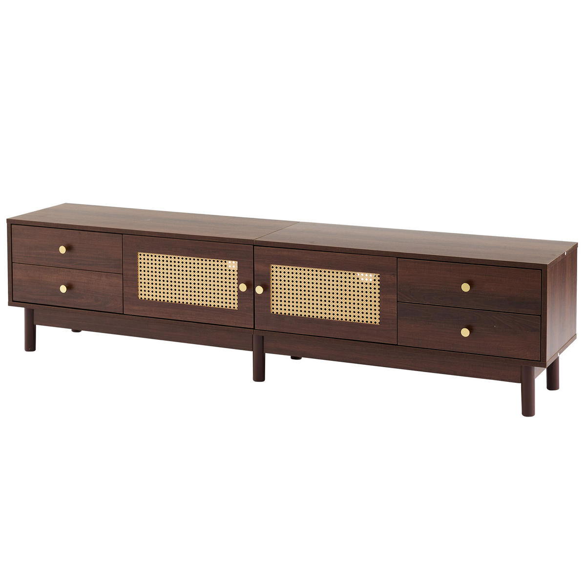 TV-ELEMENT 180/35/44 cm Braun mit 2 Rattantüren und 4 Schubladen - Braun, Holz (172/35/44cm) - Oxeza