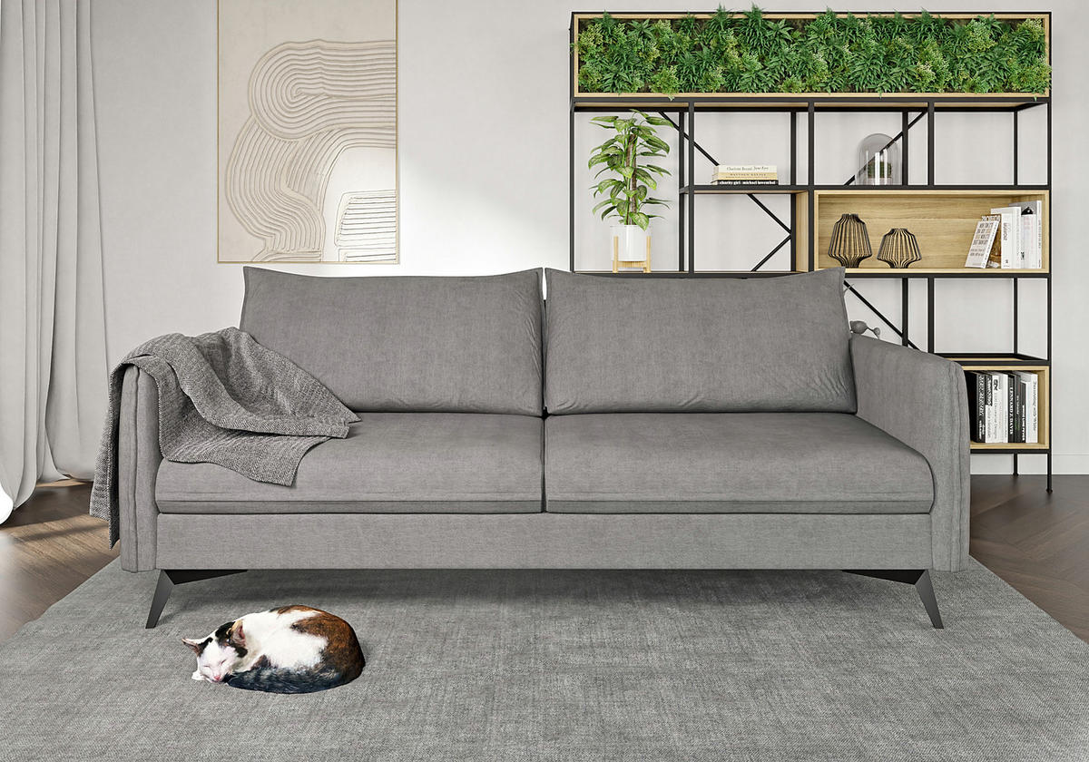 SITZGARNITUR 3+2+1 Pulse Grau Luxusmikrofaser - Schwarz/Grau, Holz/Textil (199/86/91cm) - S-Style Möbel