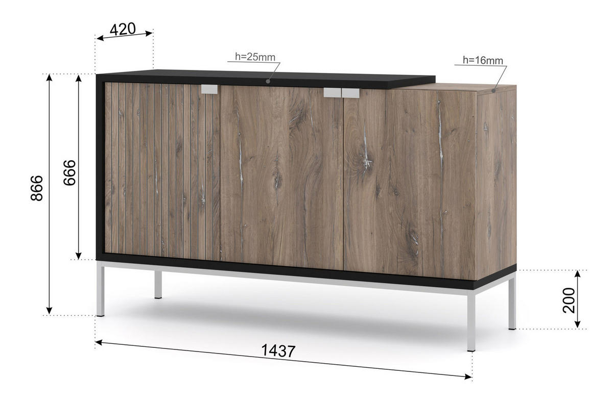 KOMMODE Flagstaff Eiche, Schwarz 143/87/42 - Schwarz, Holzwerkstoff (143/87/42cm) - RAUMHIRSCH FURNITURE