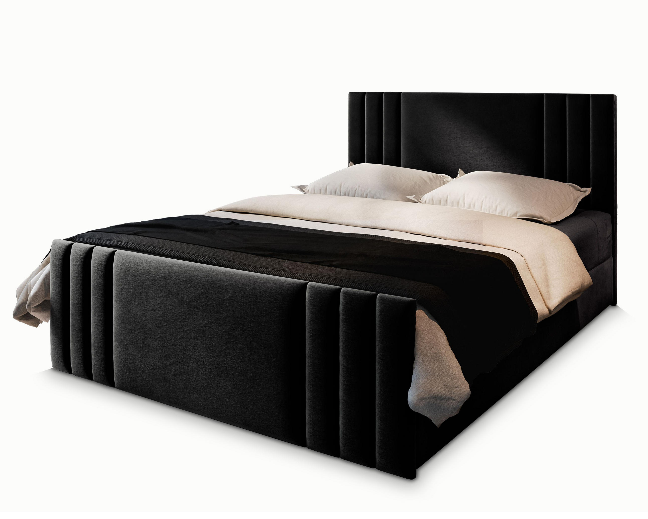 BOXBETT KANES 180x200 cm mit Matratze und Topper - Schwarz - Schwarz, Holz (180/200cm) - MASSENO