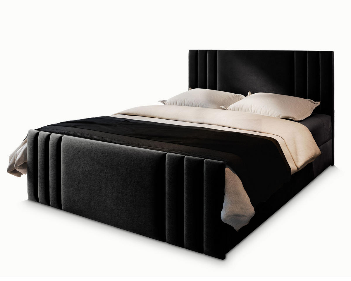 BOXBETT KANES 180x200 cm mit Matratze und Topper - Schwarz - Schwarz, Holz (180/200cm) - MASSENO