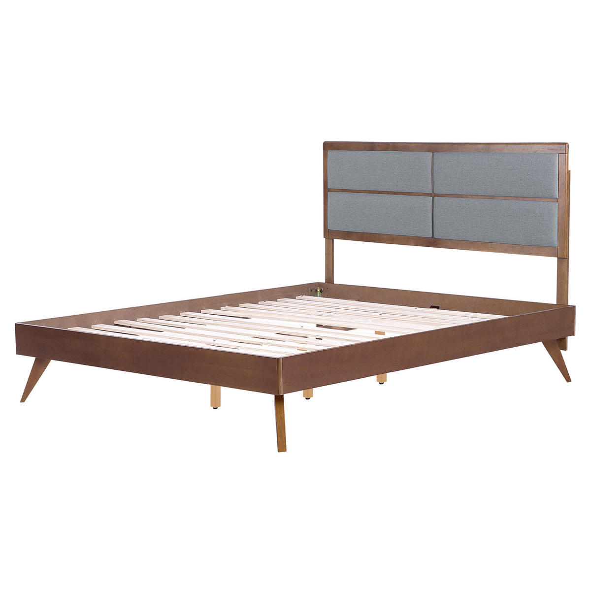 HOLZBETT 160/200 cm Dunkler Holzfarbton Poissy - Dunkelbraun, Holzwerkstoff/Textil (160/200cm) - Beliani