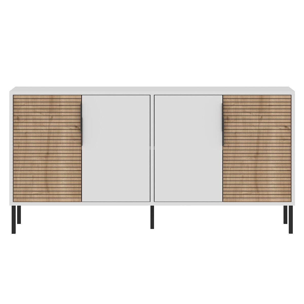 SIDEBOARD mit 4 Türen, Dekor in Weiß und Saphir-Eiche 36/150/75 cm - Weiß, Holzwerkstoff (36/75/150cm) - Calicosy
