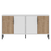 SIDEBOARD mit 4 Türen, Dekor in Weiß und Saphir-Eiche 36/150/75 cm - Weiß, Holzwerkstoff (36/75/150cm) - Calicosy