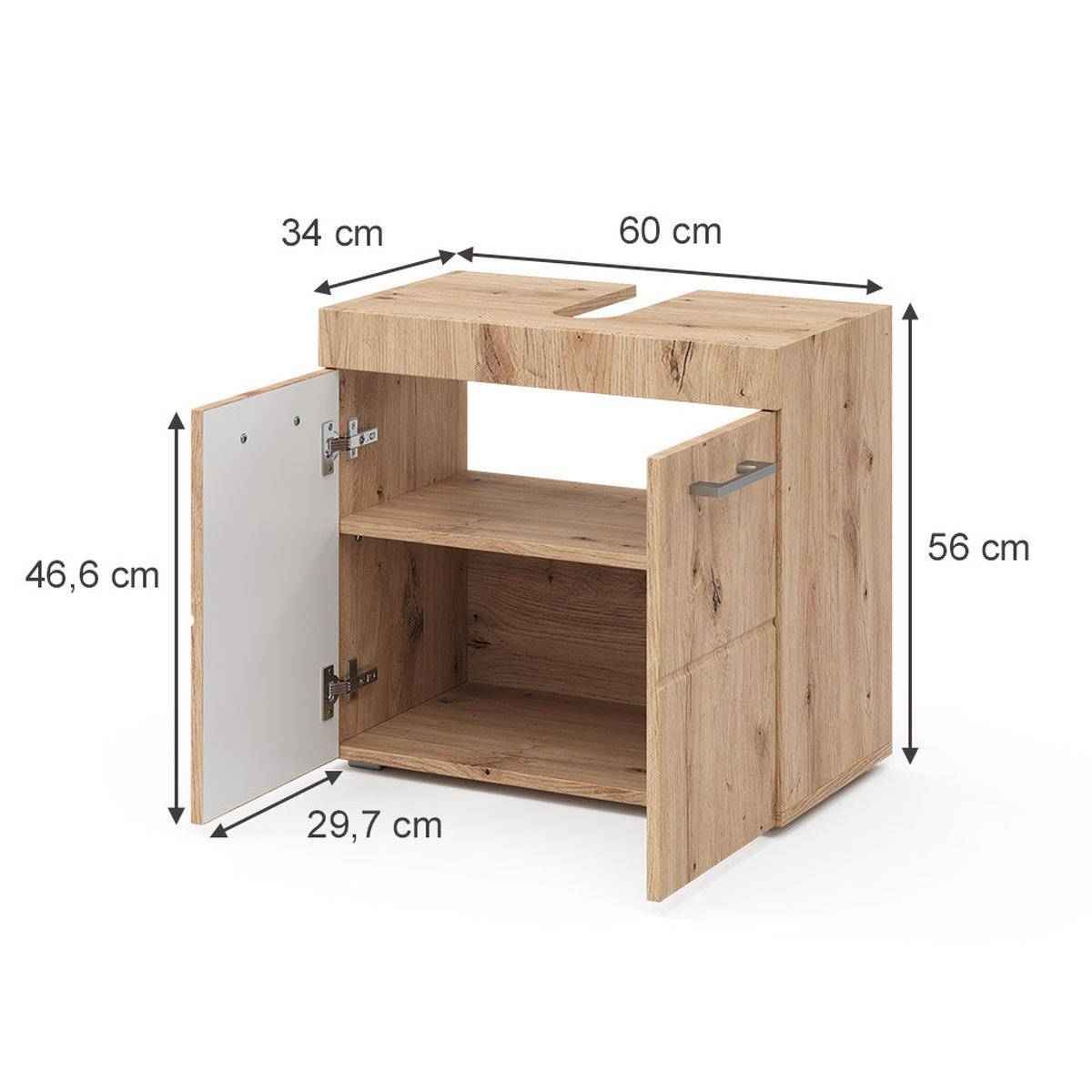 WASCHBECKENUNTERSCHRANK Luna Eiche Wotan 60 x 56 cm - Eiche Wotan, Holzwerkstoff (60/56/34cm) - Vicco