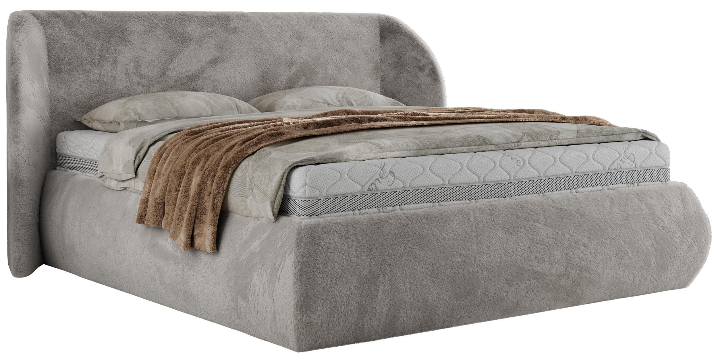 POLSTERBETT CAELA CLASSIC 180/200 - Hellgrau Plüsch - Schaum-Matratze - Hellgrau, Textil (180/200cm) - MKS