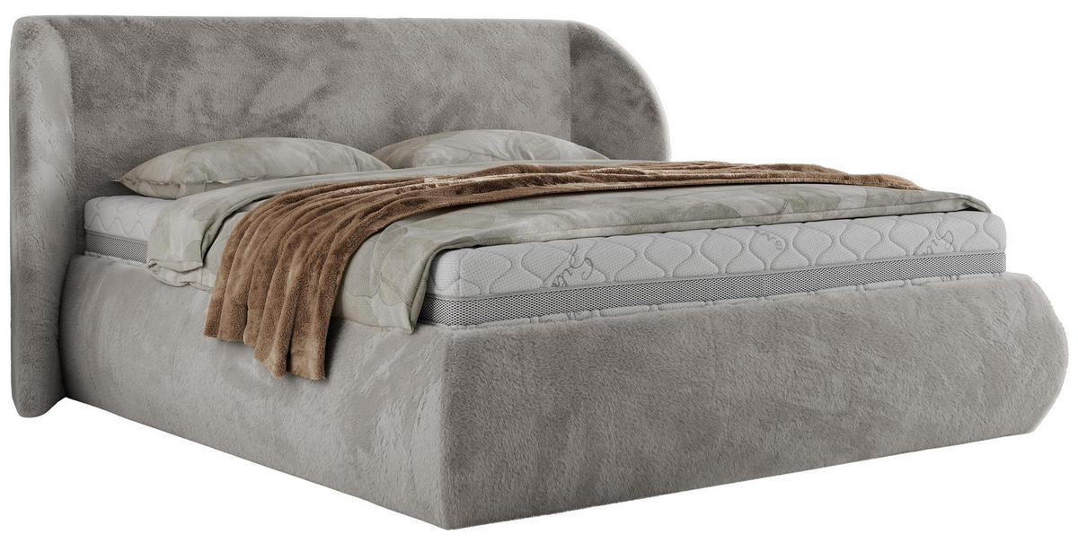 POLSTERBETT CAELA CLASSIC 180/200 - Hellgrau Plüsch - Schaum-Matratze - Hellgrau, Textil (180/200cm) - MKS