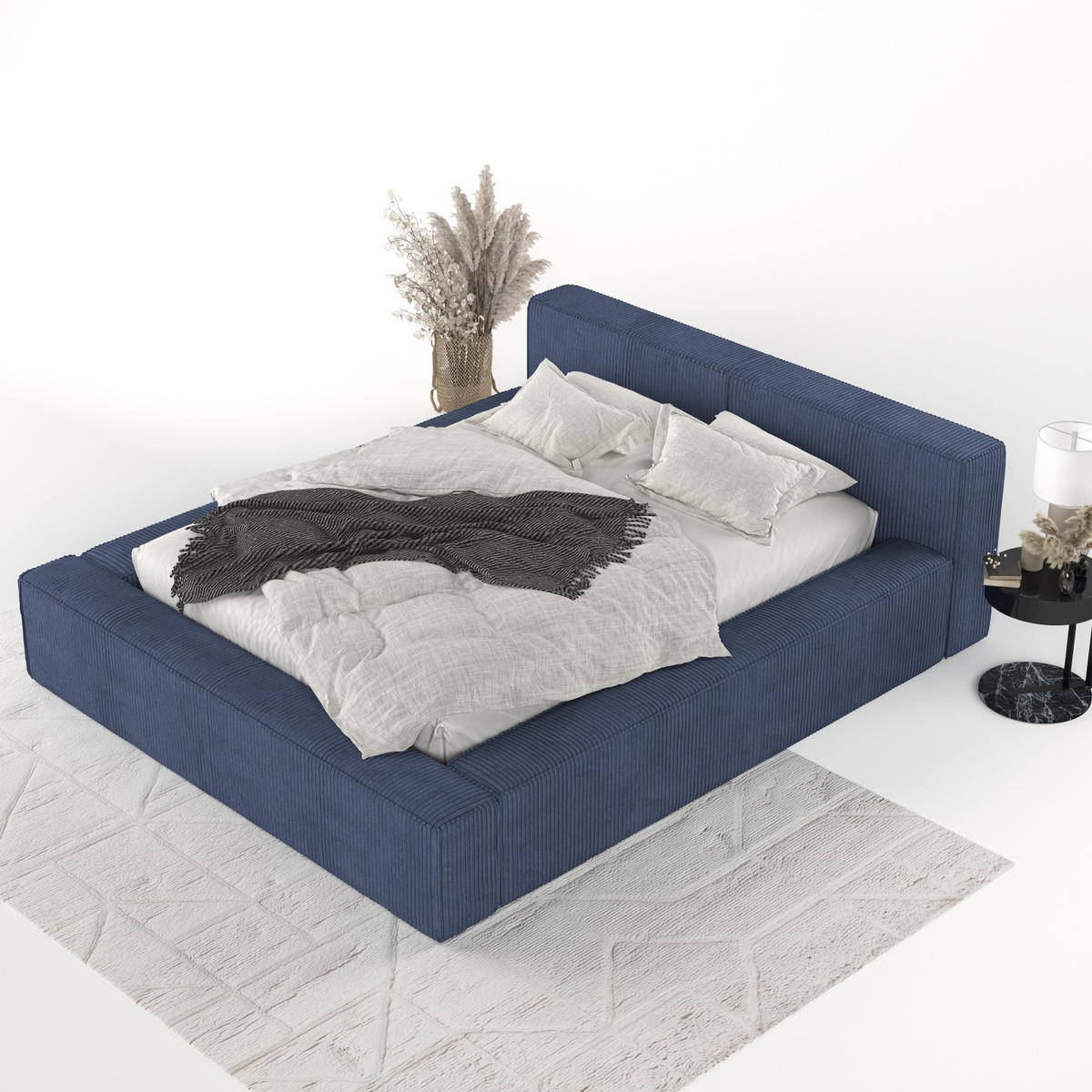 POLSTERBETT Casto mit Stauraum 140/200 cm Marineblau im Poso Stoff - Schwarz/Naturfarben, Holz/Holzwerkstoff (140/200cm) - AltaBeds