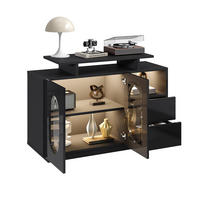 SIDEBOARD 120/40/80 cm mit LED, Glastür und Hochglanzfront in Schwarz - Schwarz, Holzwerkstoff (120/80/40cm) - BEAOK